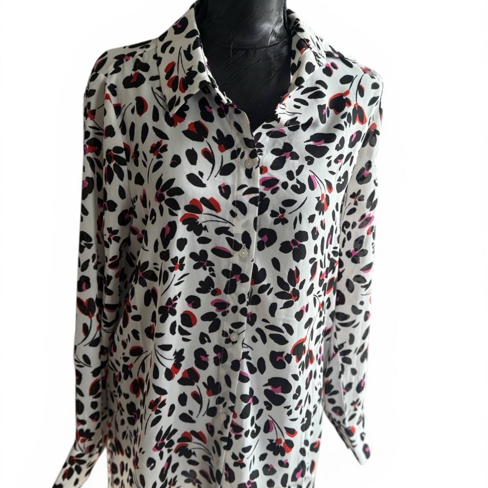 Alex & Lili Floral Button Front Blouse Women’s Small White Pink Long Sleeve